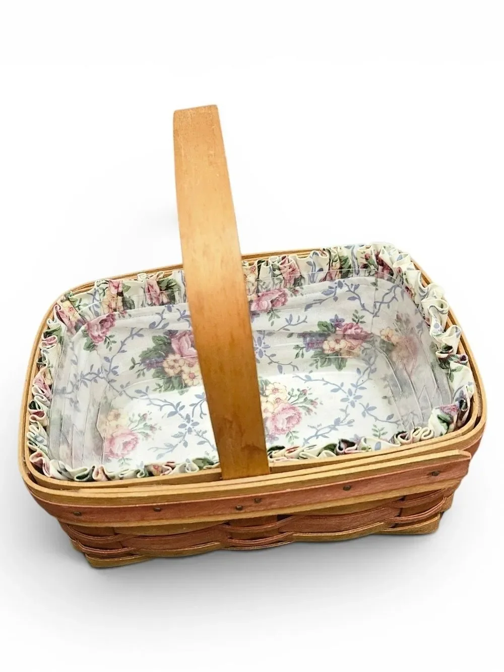 Longaberger 1994 Handwoven Vintage Basket with Floral Liner